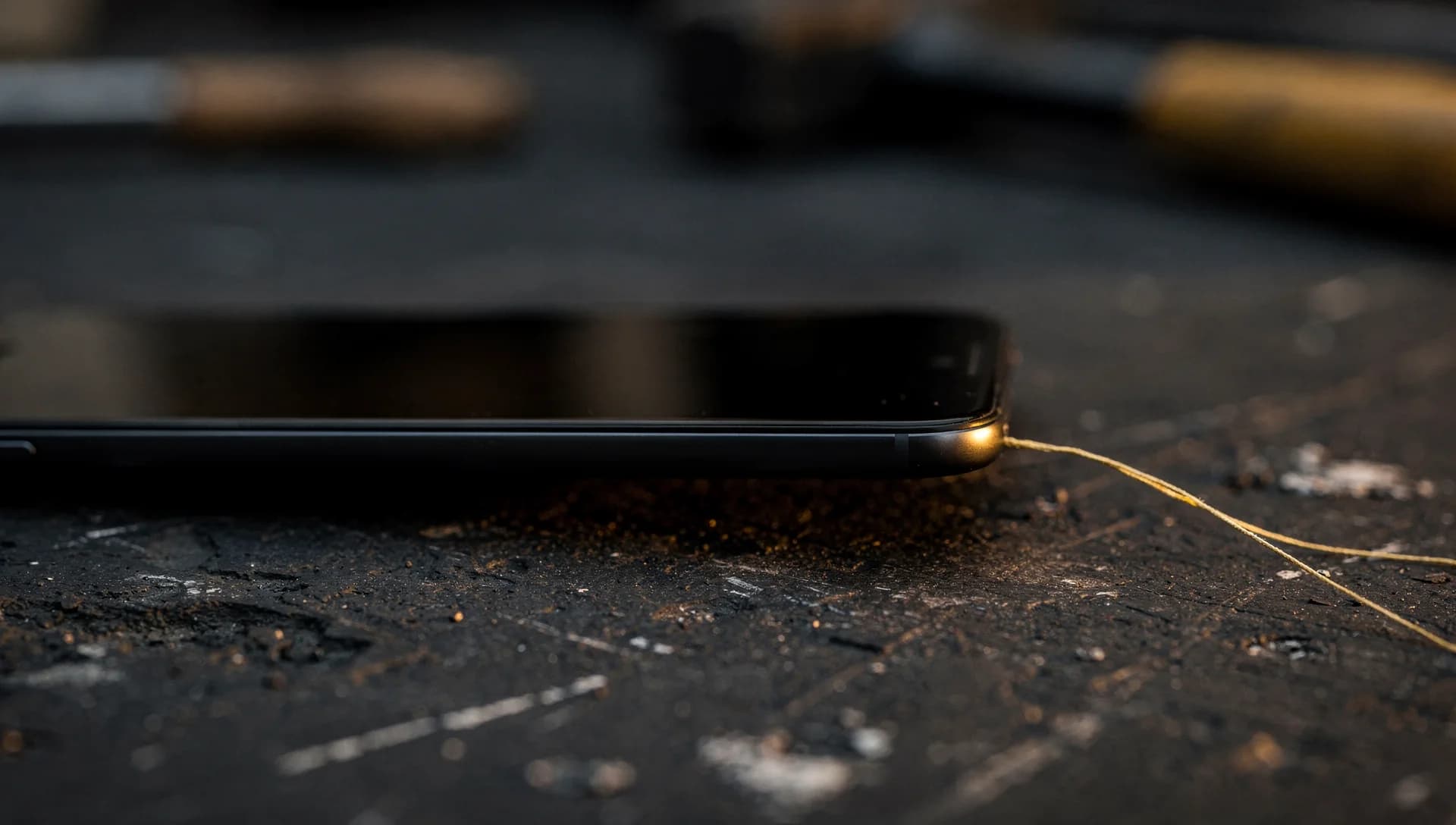 Service phone glowing at dusk as the first point on a gold path