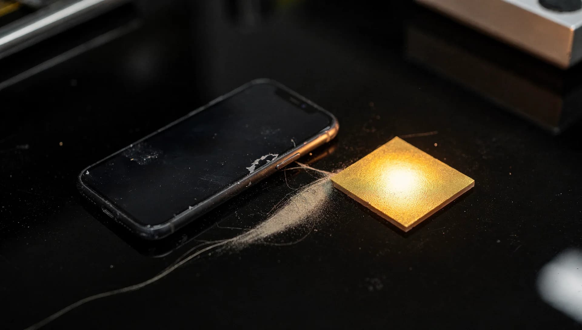 Booked calendar slot glowing gold beside a dark service phone
