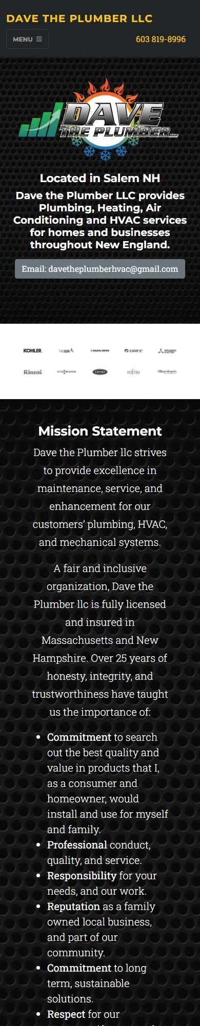 Before: Dave's Ductless HVAC's old website, the top of its home page on a phone